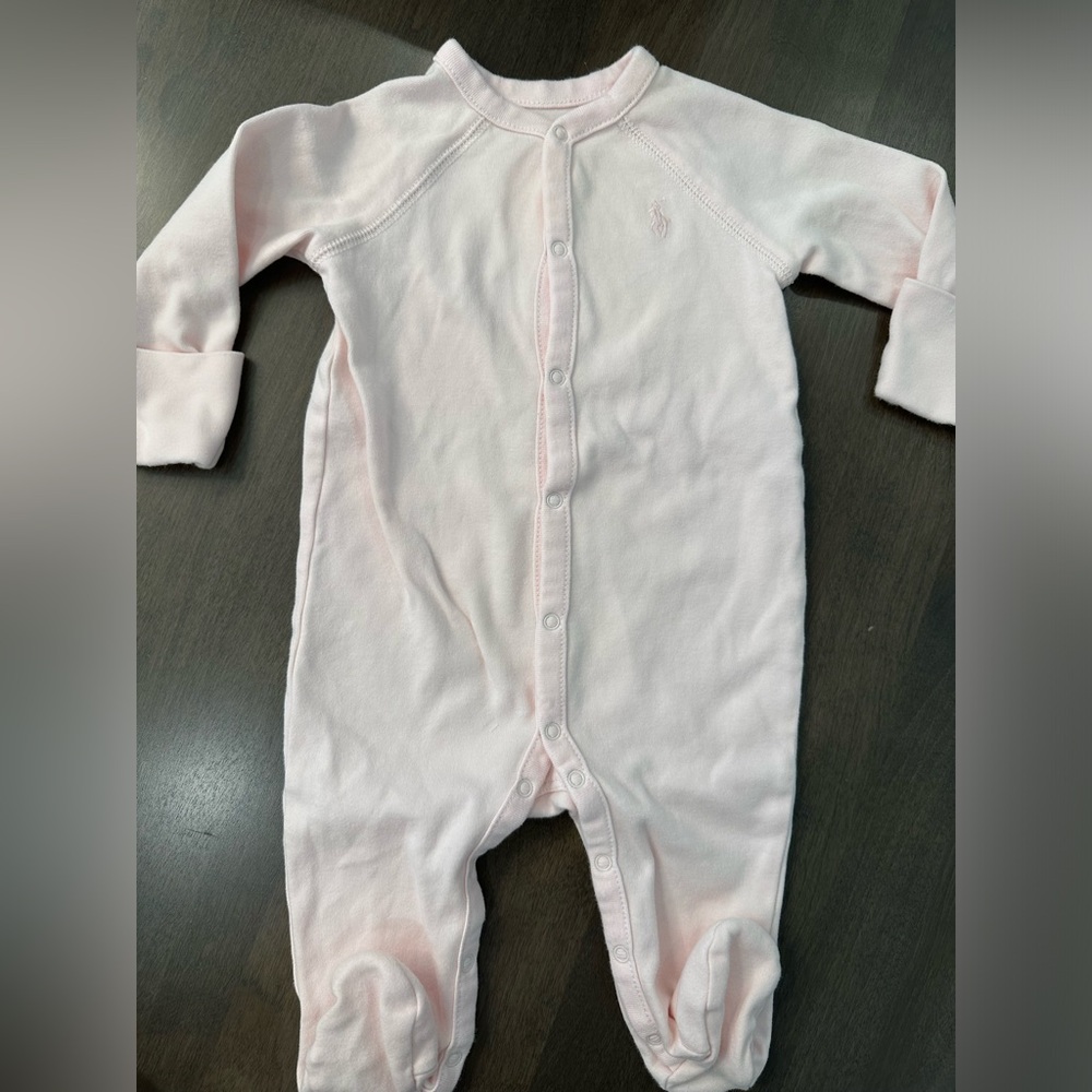 Ralph Lauren Baby Pink Footed One-Piece Bodysuit